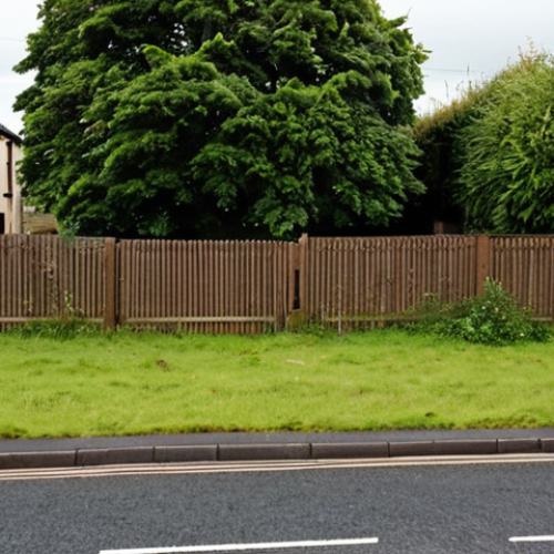 Home 4 **A divided Northern Ireland landscape:** Depict a scene with a physical division (e.g., a wall or fence) separating a Catholic neighborhood from a Protestant one. The Catholic side should show signs of economic hardship, while the Protestant side appears more prosperous. The overall mood should be somber and reflective, hinting at the unresolved tensions despite the Good Friday Agreement.